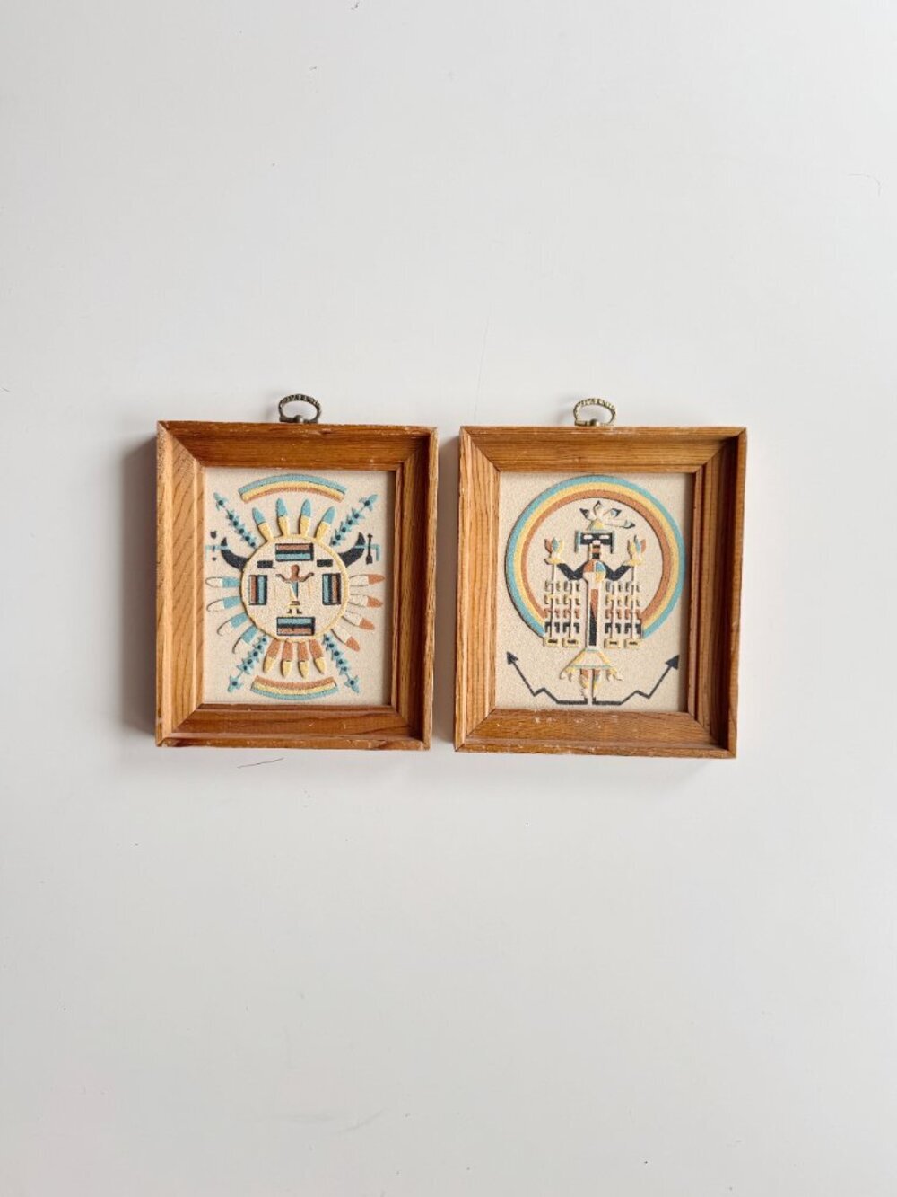 Pair of Vintage RAINBOW WAY Southwest Sand Painting Framed Wall Art